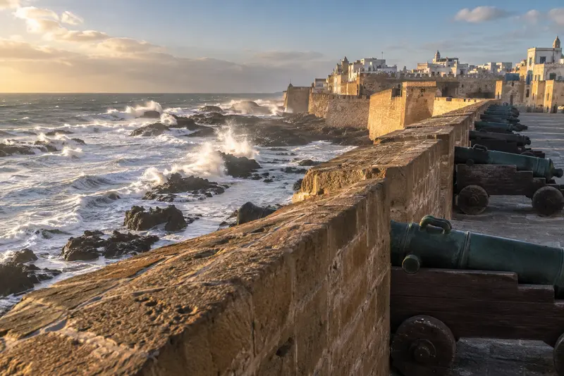 The Skala sea wall at Essaouira with the Atlantic breaking below