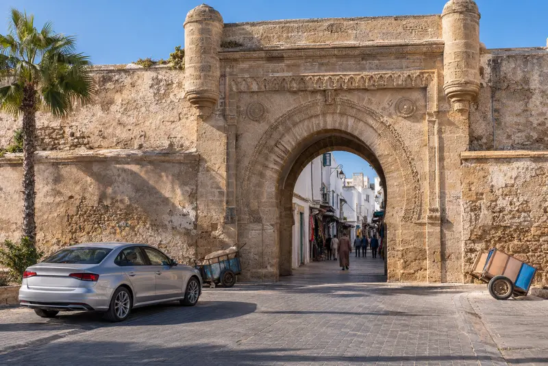 Our vehicle waiting at Bab Doukkala where cars stop and the medina begins