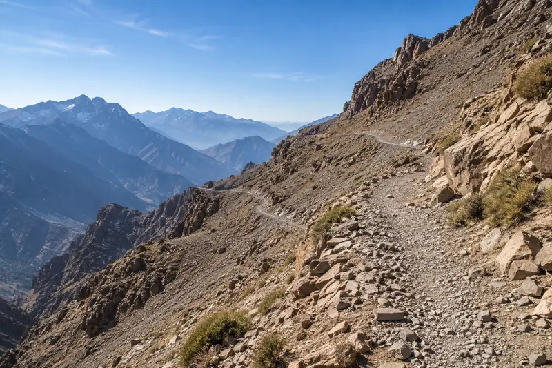 The mule track climbing out of Imlil toward the Toubkal refuge