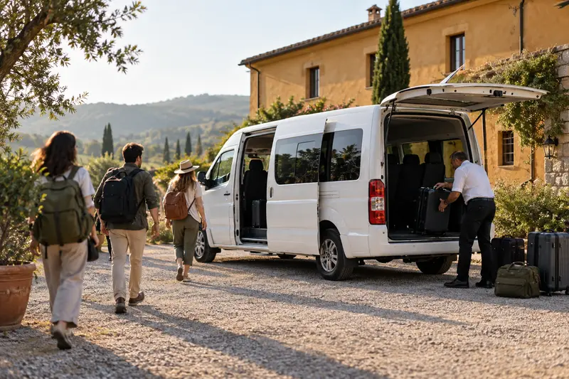Un de nos véhicules de transport touristique avec son chauffeur à Marrakech